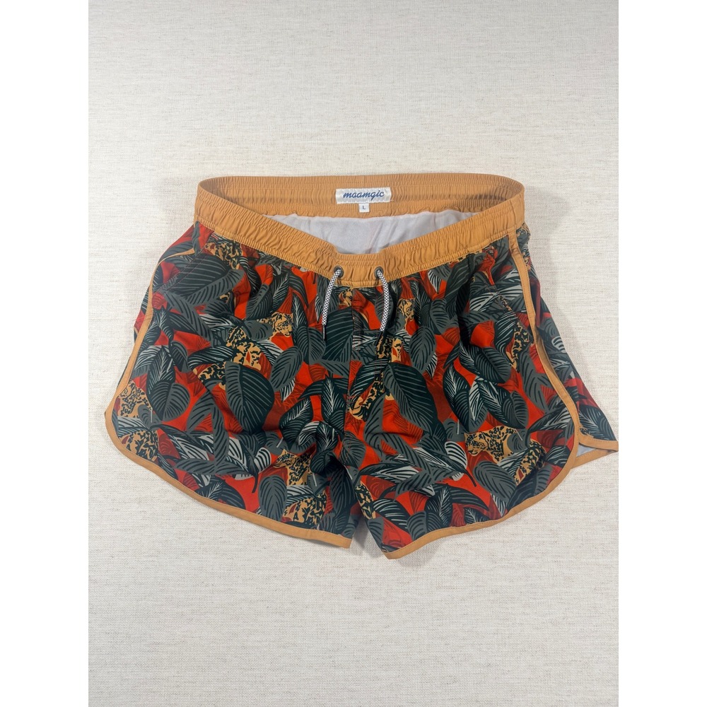 Maamgic Swim Trunks Mens L Orange Excellent Tropical Leopard Print Shorts
